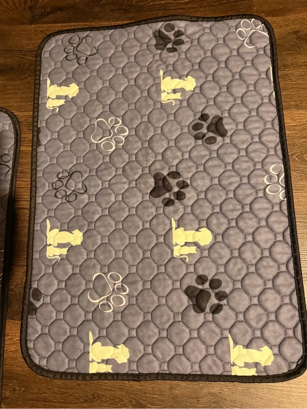 Gray Quilted Pet Mats with Paw & Dog Silhouette Print (Set of 4)
